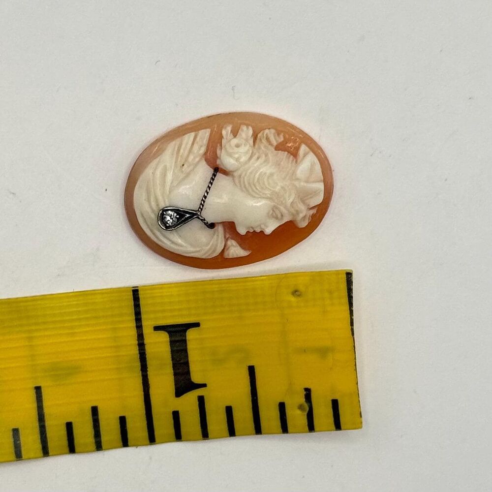 Signed Hand Carved Italian Shell Habill Cameo Genuine Diamond Necklace Loos View 4